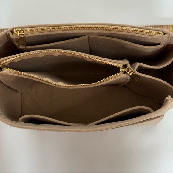 Tote Bag Organizer Set Tan Felt zip pockets - Picture 6 of 7